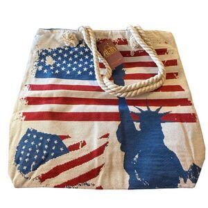 American Flag Statue of Liberty Tote Bag Large Beach Travel Patriotic